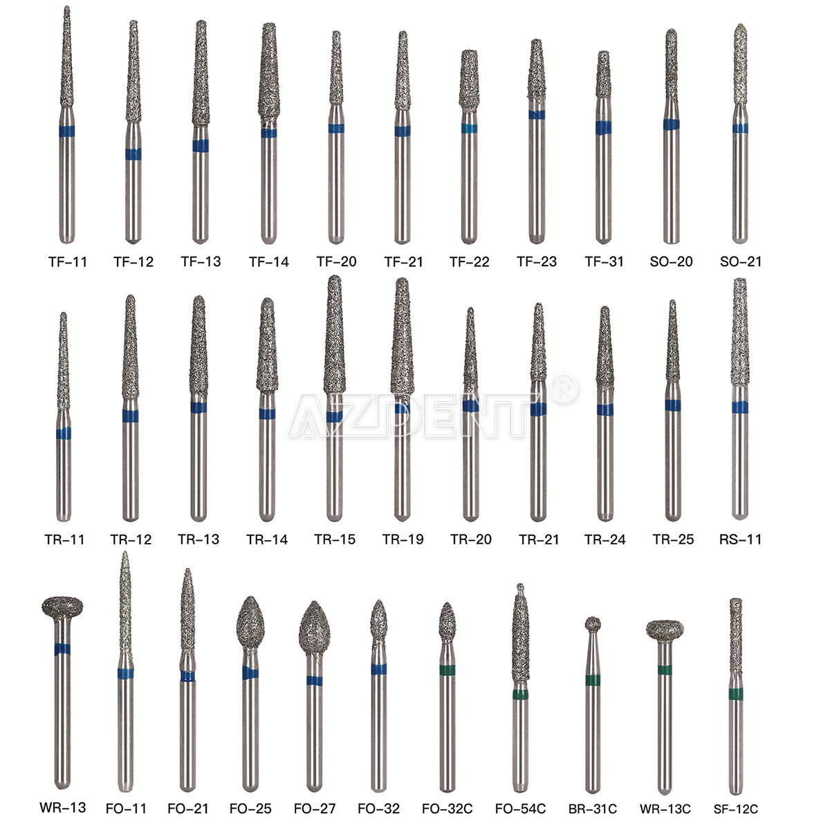 AZDENT Dental Diamond Burs FG Drills 100 Size for High Speed Handpiece 5pcs/kit