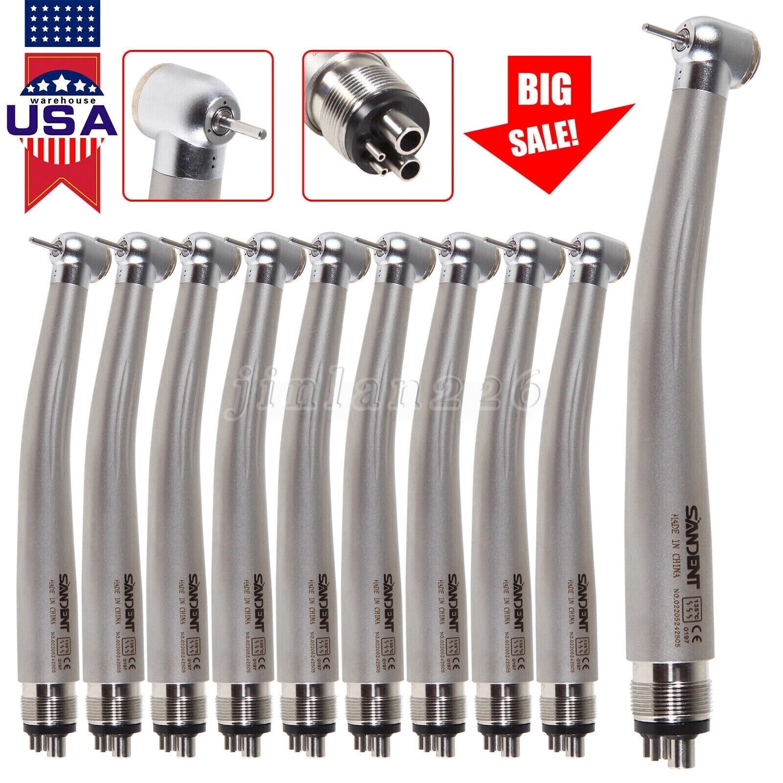 10 X SANDENT NSK PANA MAX Style Dental High Speed Handpiece Push Button 4 Holes