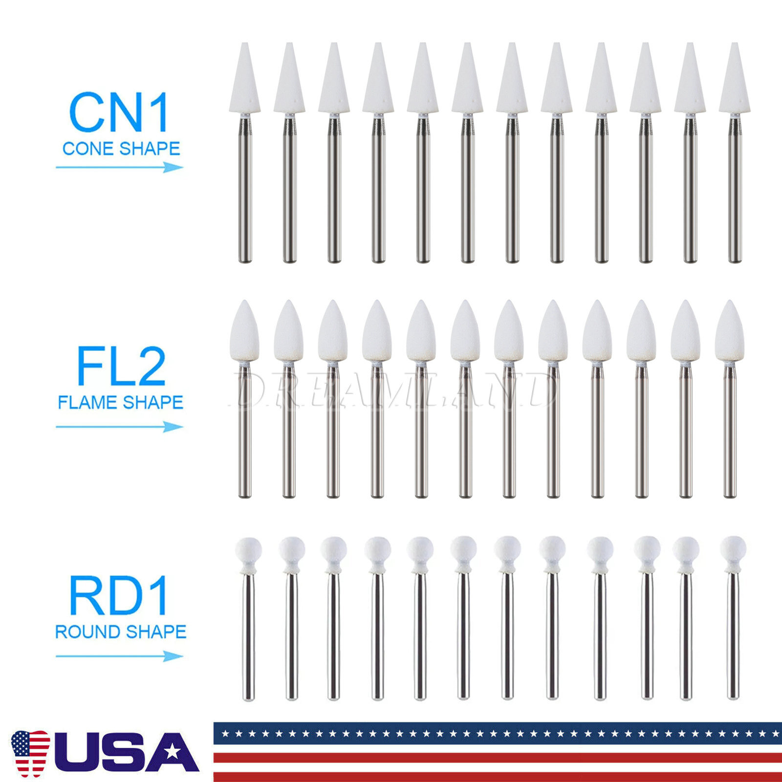Dental White Polishing Stones Flame Cone shape FG bur Arkansas Stone FL2 CN1 RD1