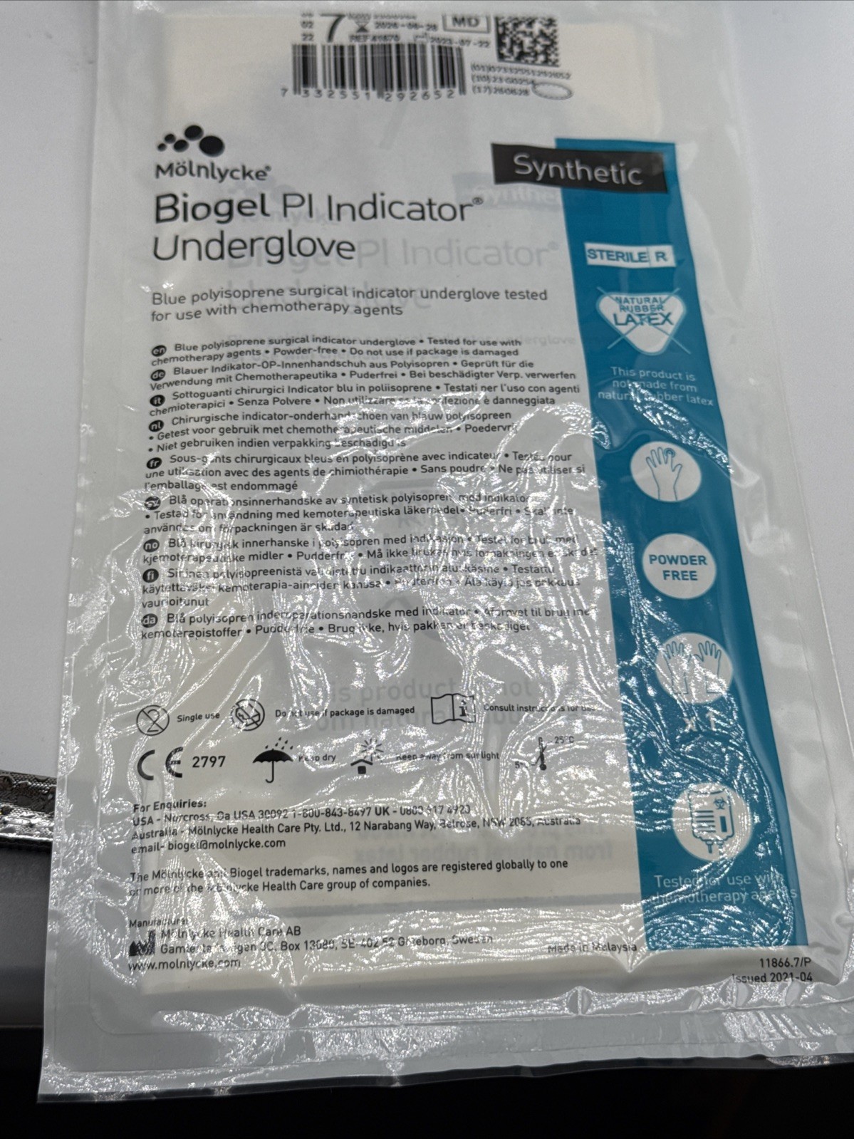 NEW Molnlycke 41670 Biogel PI Indicator Underglove Gloves 50 CT Count Size 7