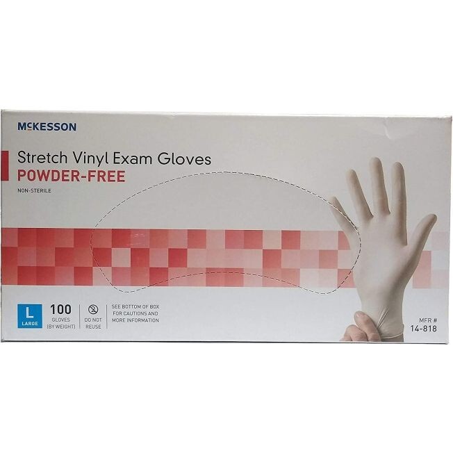 McKesson 14-118, Vinyl Exam Gloves, Powder Free, LARGE, 10boxes @ 100 each, 1000