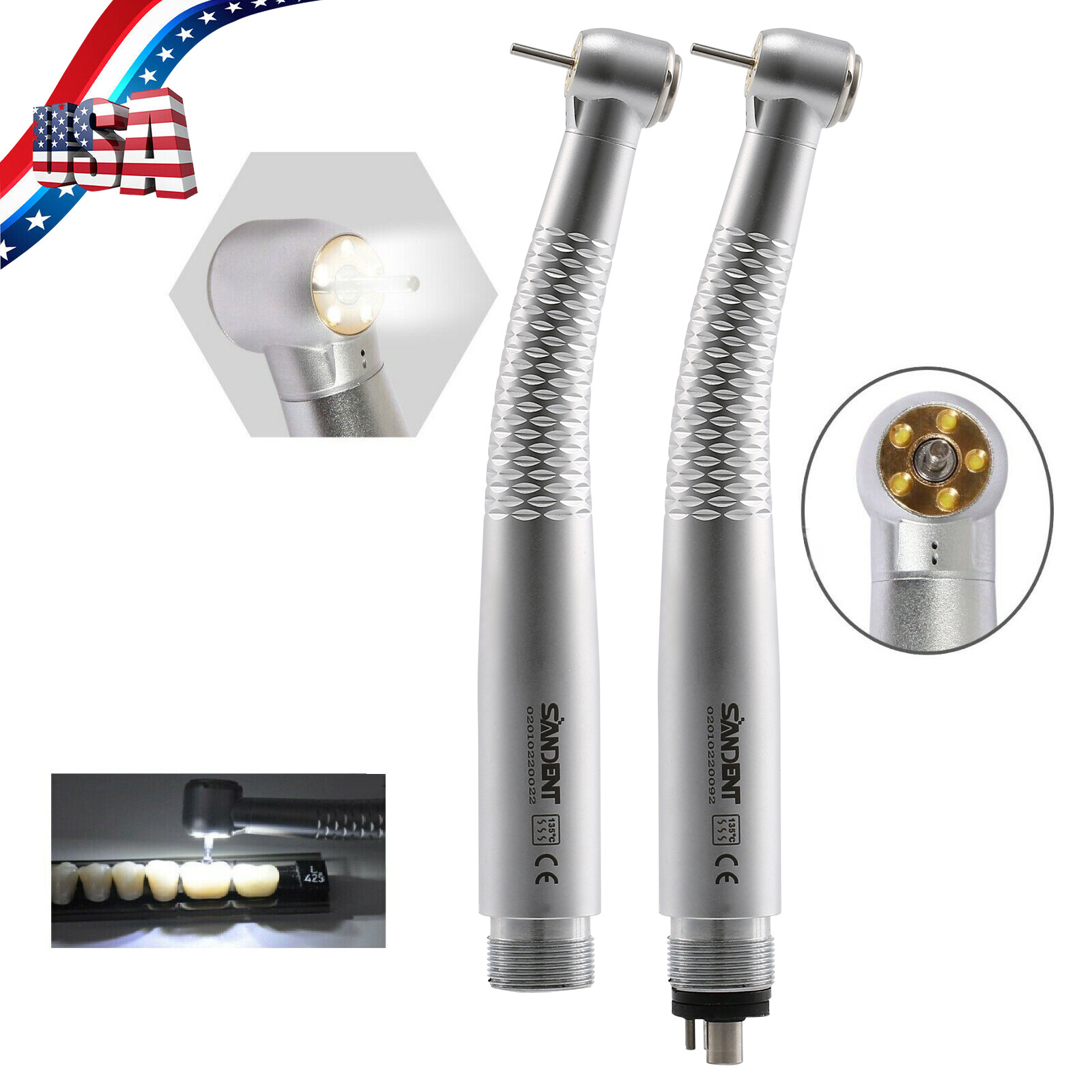 Dental LED E-generator High Speed Handpiece 5*Bulb Fiber Optic / Rotor Y