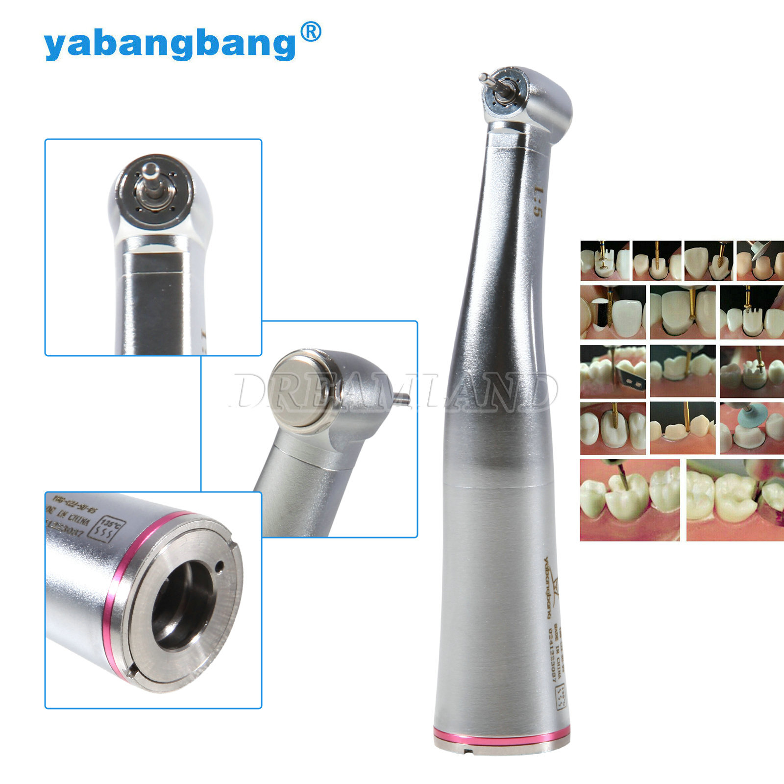 Dental 1:5 Increasing Contra Angle Handpiece ceramic bearing 4 inner Spray red
