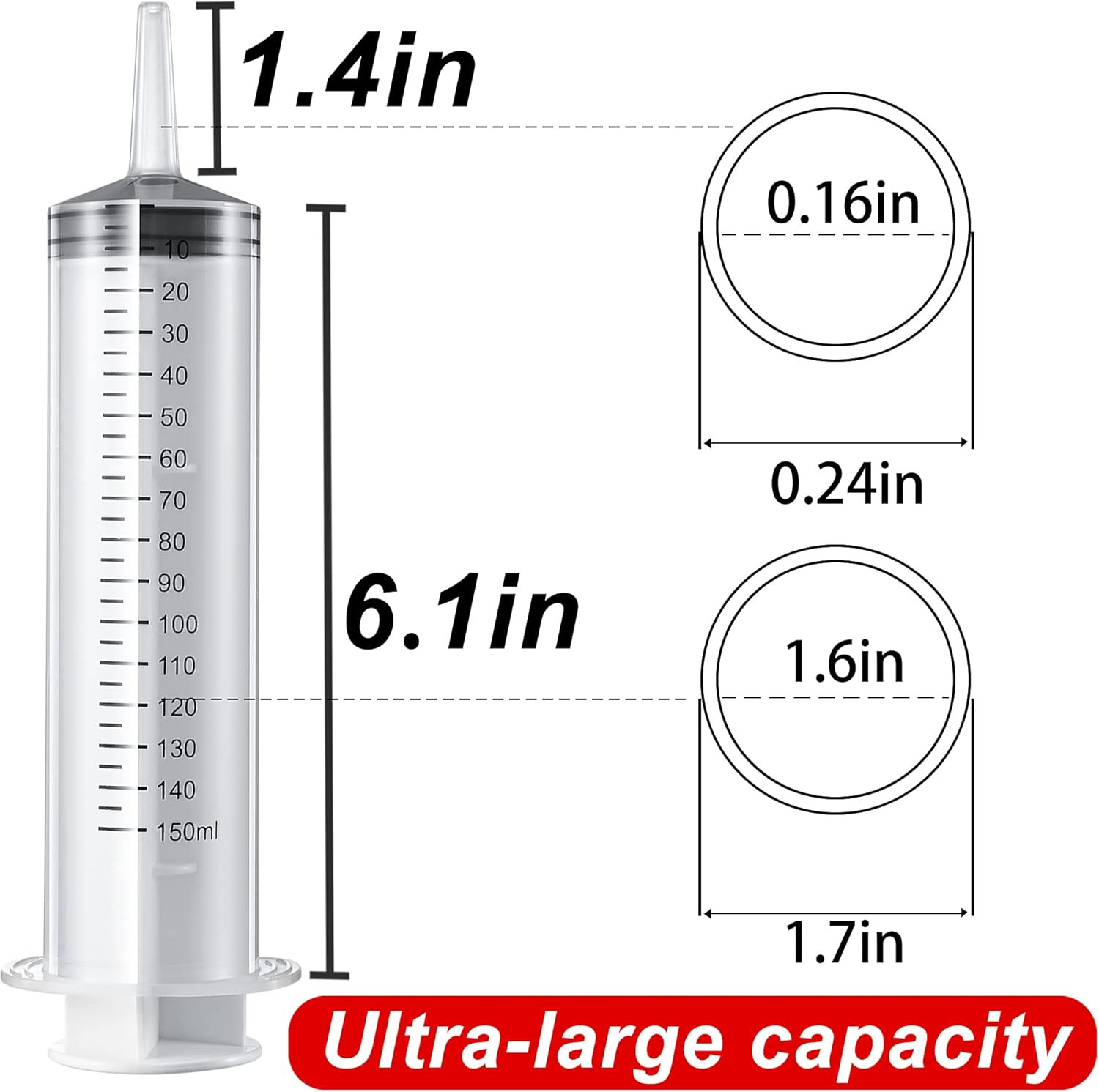 2 Pack Large Syringes (150 ML), Large Plastic Garden Industrial Syringes for Sci