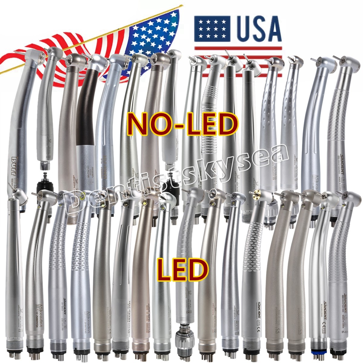 Large Head Dental Fiber Optic LED E-generator High Speed Handpiece Turbine 4HOLE