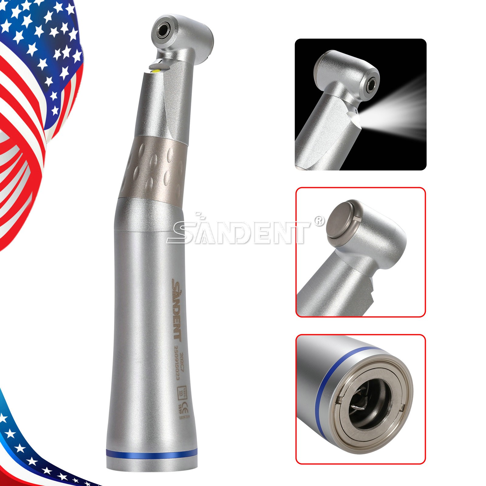 SANDENT 1:1 LED E-generator Fiber Optic Handpiece Contra Angle Inner Channel USA