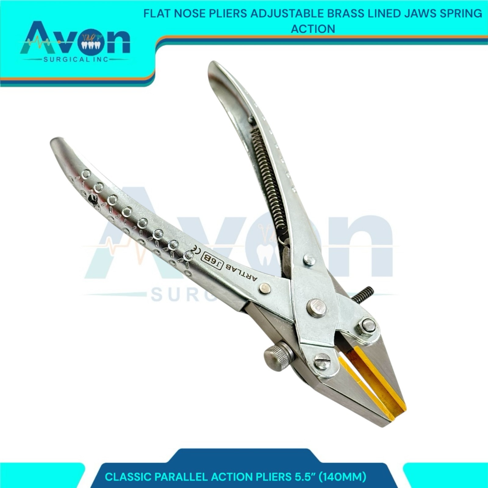 5.5″ Classic Flat Nose Parallel Action Pliers w/ Brass Jaws – Spring Handle -1pc