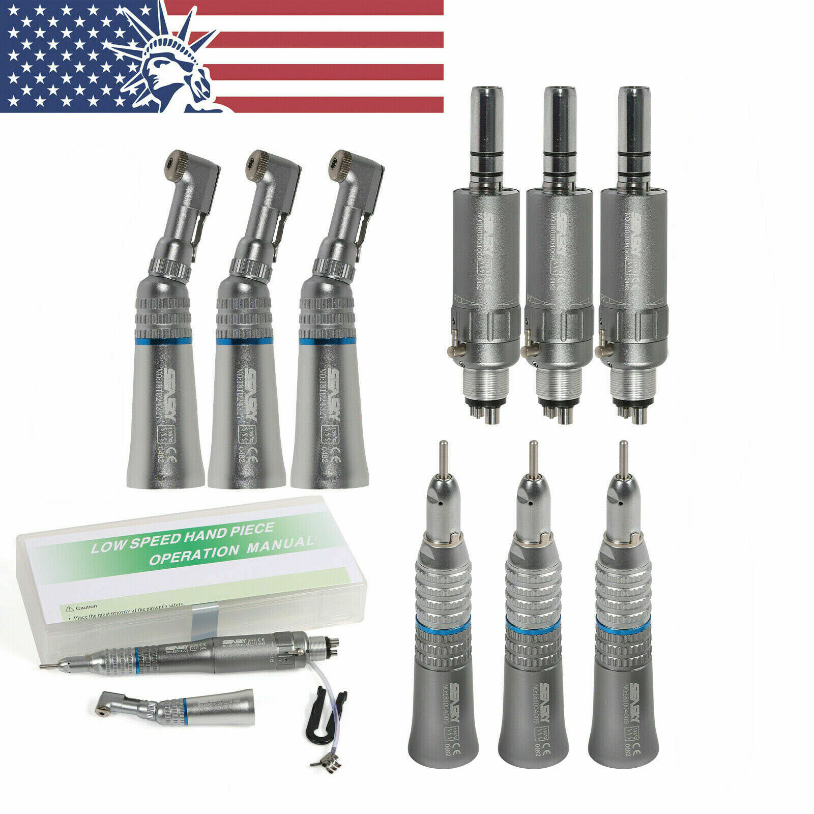 NSK Style Dental Slow Low Speed Handpiece Straight Contra Angle Air Motor 4/2H B