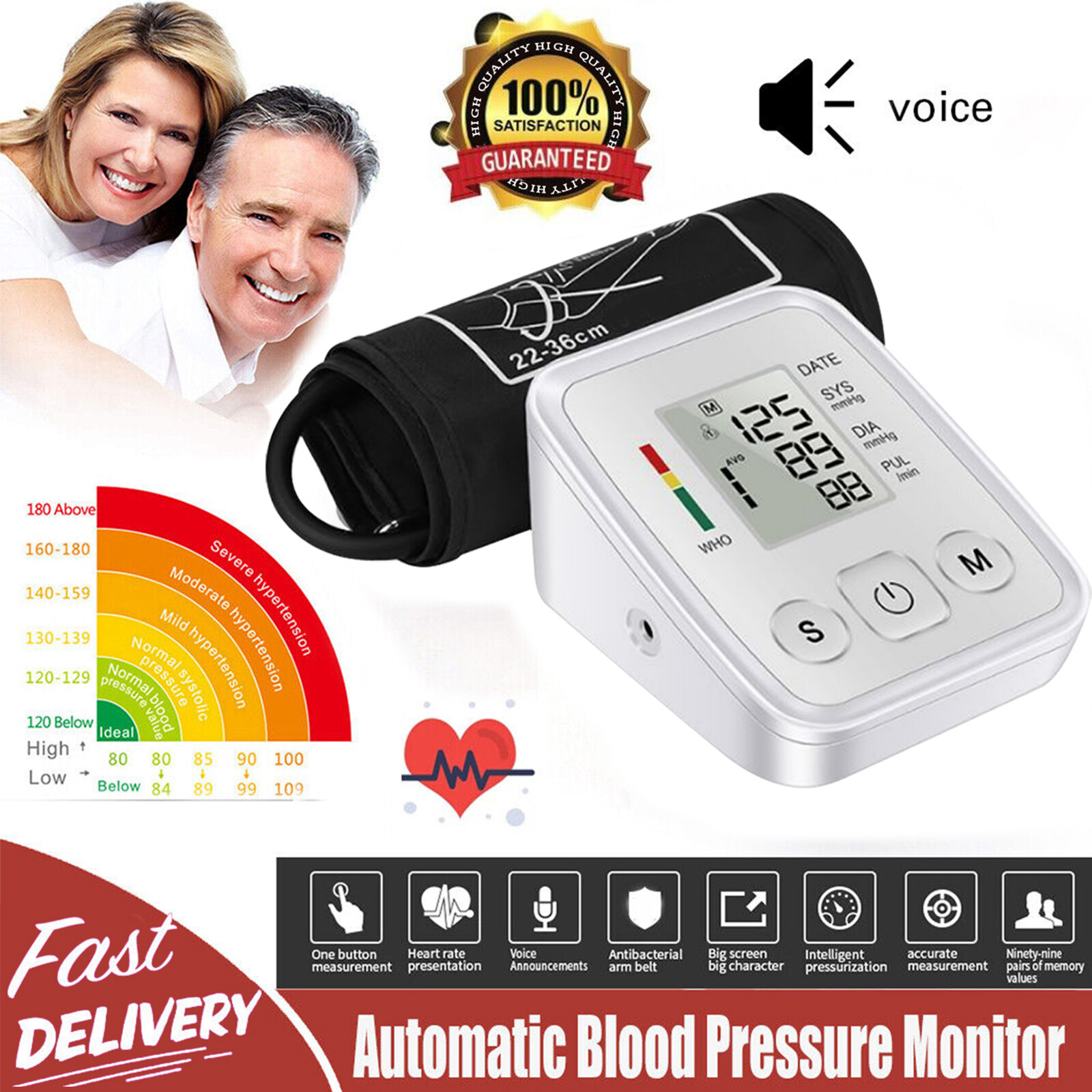Automatic Arm Blood Pressure Monitor BP Cuff Gauge Heart Rate Machine Tester