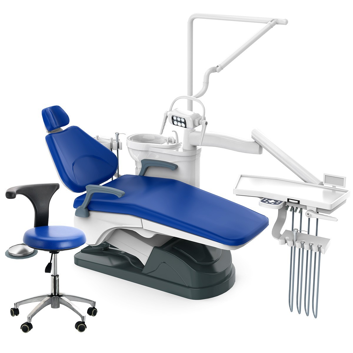 Dental Chair Unit Computer Controlled DC Motor Integral Blue PU+ Stool