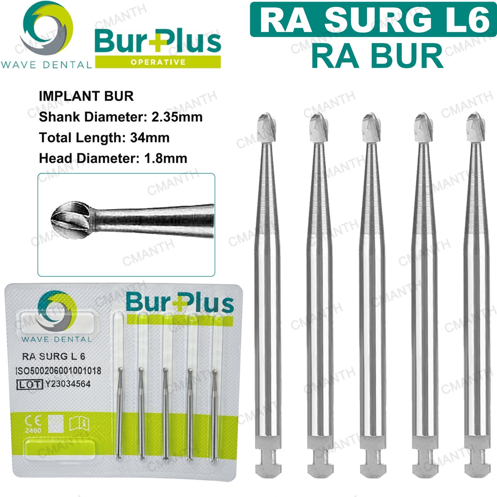 Wave Dental Carbide Burs Implant Bur Latch RA 2.35mm For Slow Speed Contra Angle