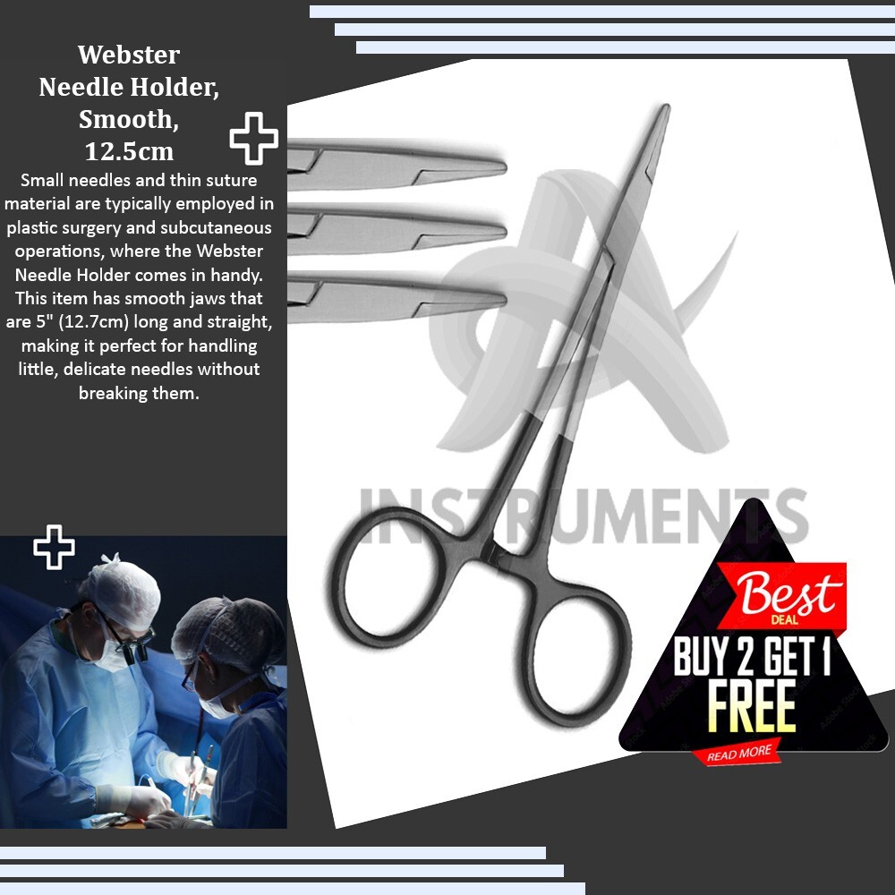 Webster Needle Holder-Tungsten Carbide 12.5cm Straight, Smooth Jaws Satin-Finish