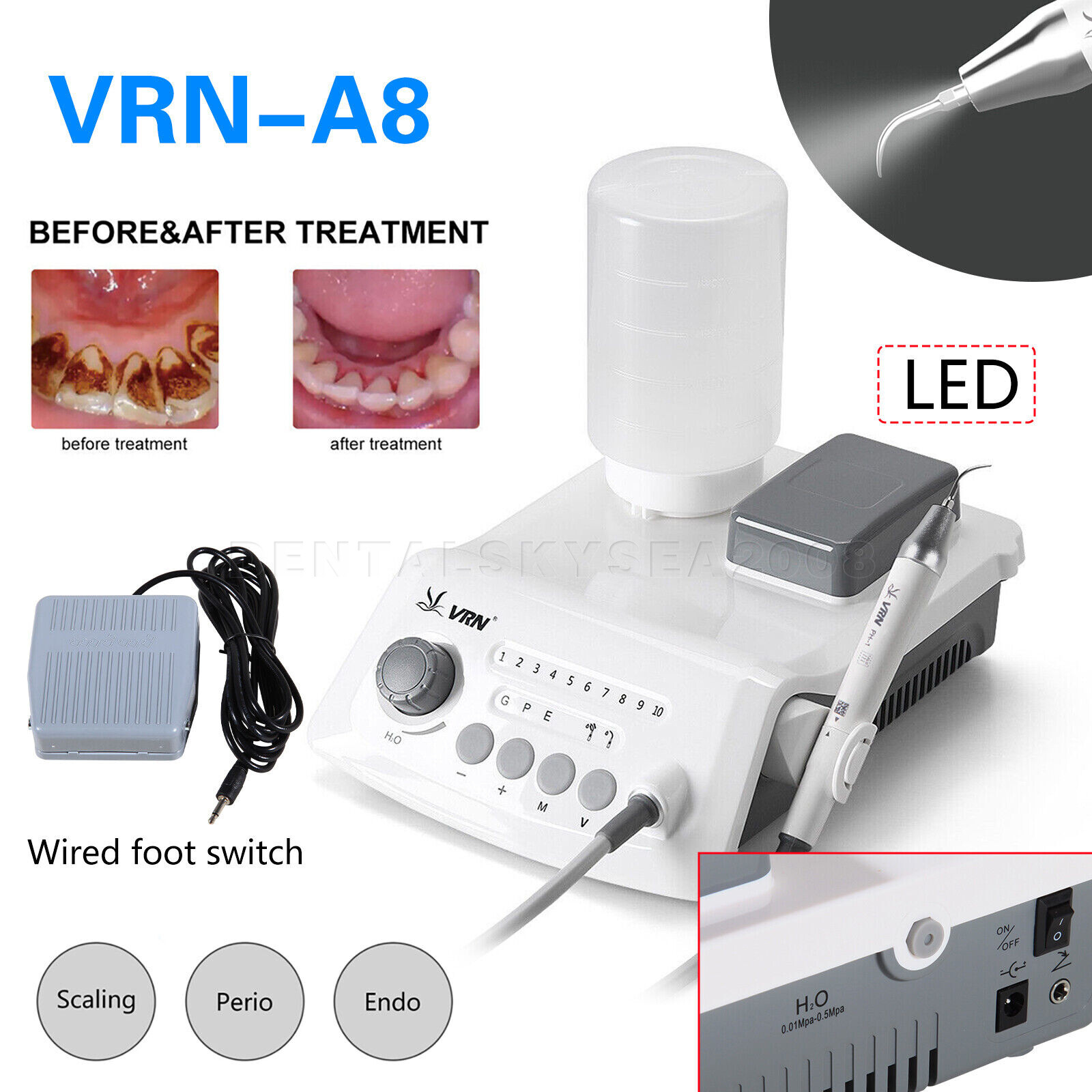 VRN-A8 Dental Wireless Ultrasonic Piezo Scaler w/LED Ultrasonic Scaler Handpiece