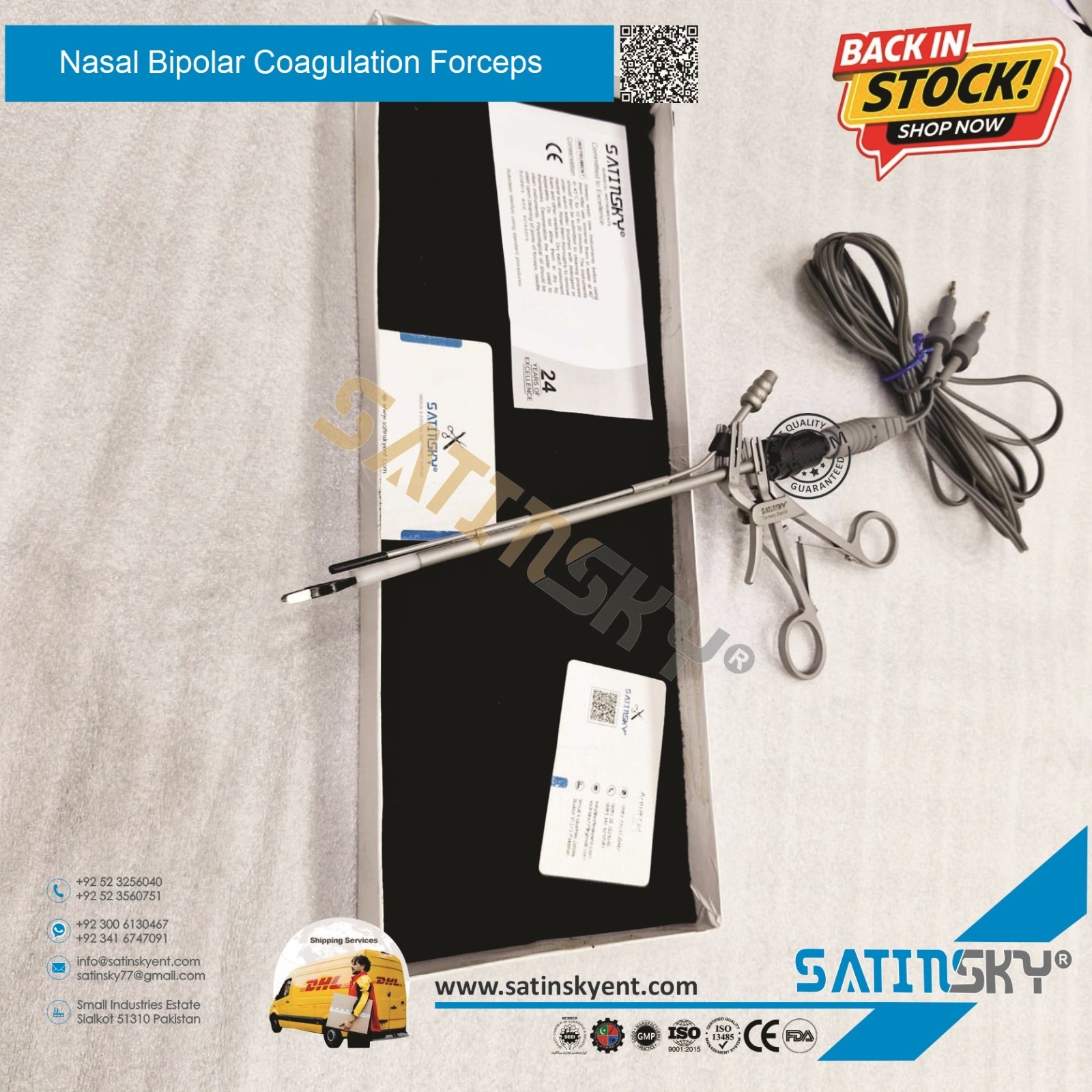 ENT Instruments Nasal Bipolar Coagulation Forceps Surgical Electrosurgical