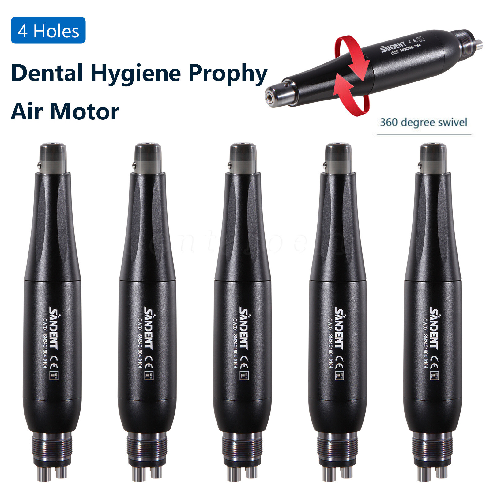 1-5* Dental Hygiene Prophy Handpiece Air Motor 4Holes4:1 Nose Cone 360°Swivel US