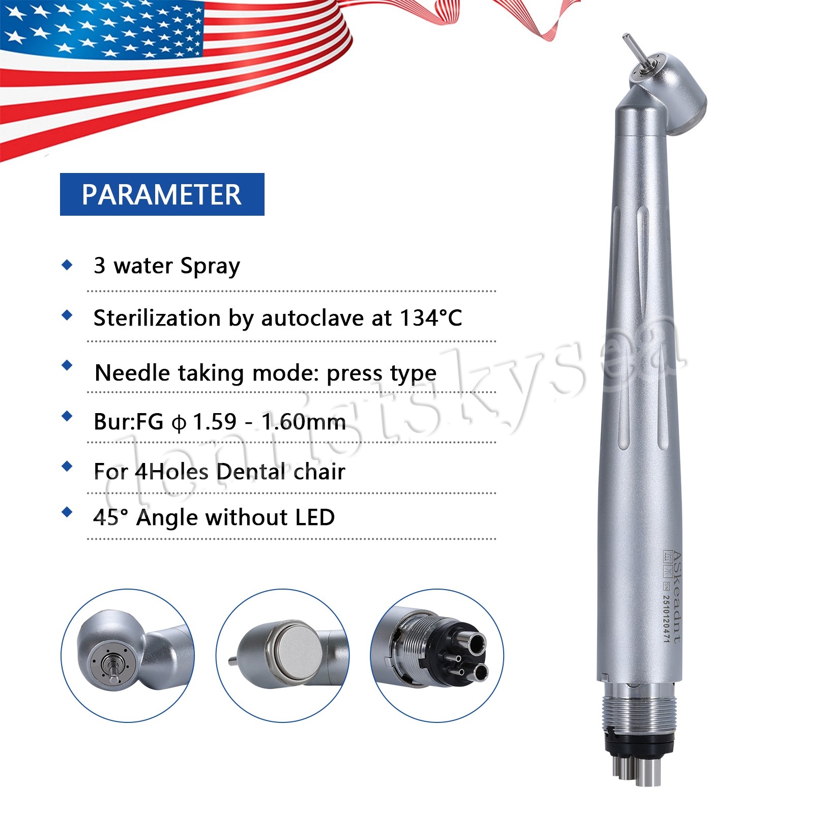 Dental 45 Degree High Speed Handpiece 4Holes Air Turbine WCA4 Push Button WCA4