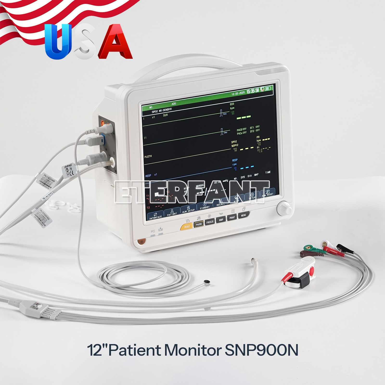12-Inch Patient Vital Signs Monitor Multi-Parameter ECG/NIBP/TEMP/RESP/SPO2/PR