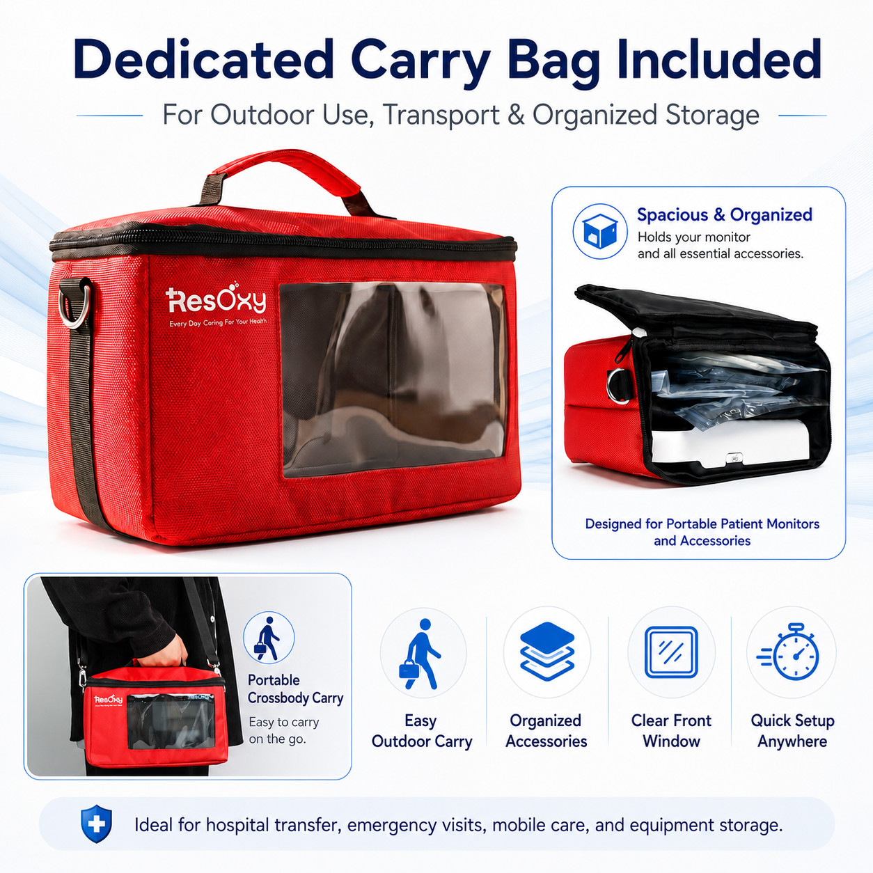 7″ Patient Monitor Vital Signs ECG NIBP SpO2 PR TEMP RESP Portable Carry Bag