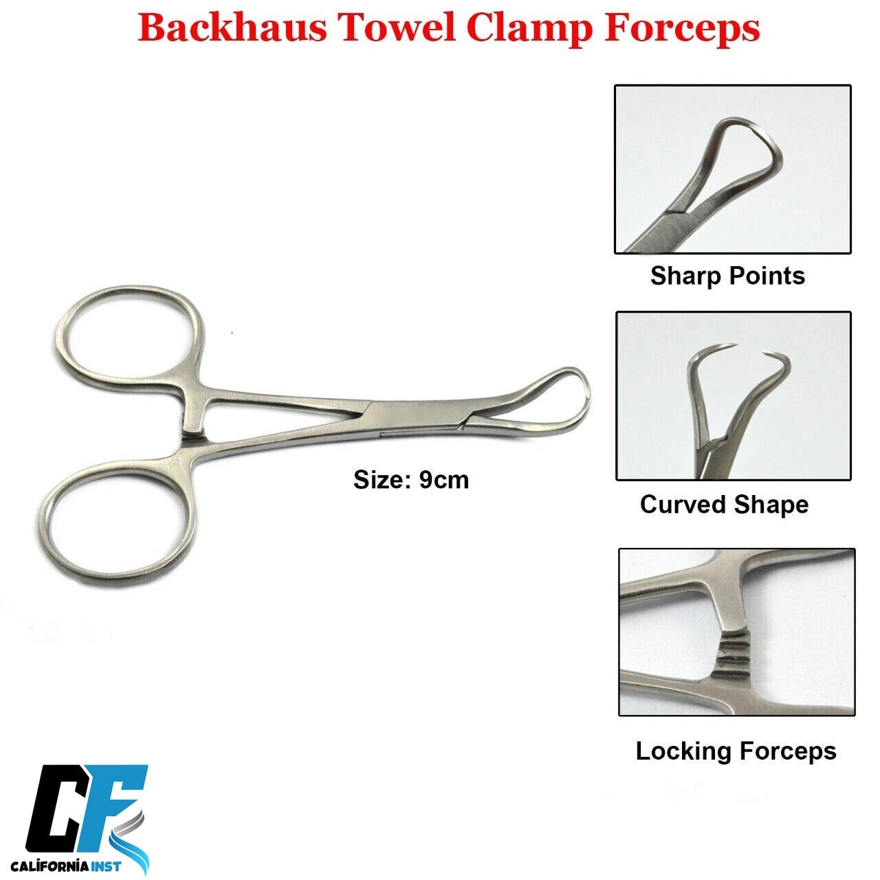 Hemostatic Surgical Backhaus Towel Clamp Forceps Curved Locking Pliers 9CM New