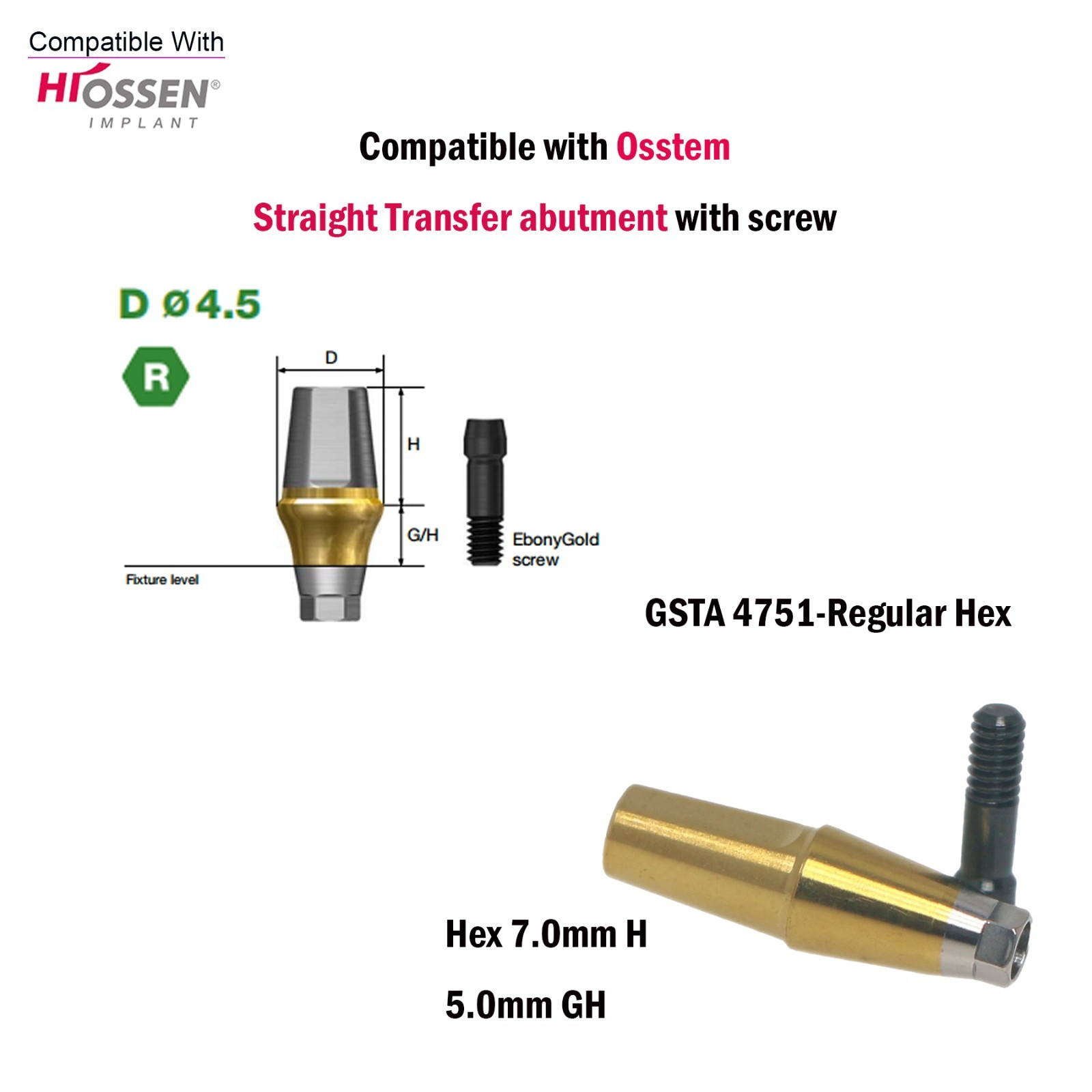 Titanium Straight Cemented Abutment D4.5/5.0/6.0 For Osstem Hiossen TS Regular