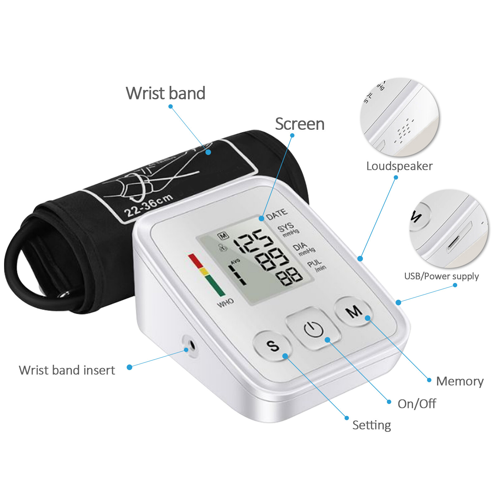 LCD Wrist Blood Pressure Monitor Digital Blood Pressure Monitor Rechargeable AAA
