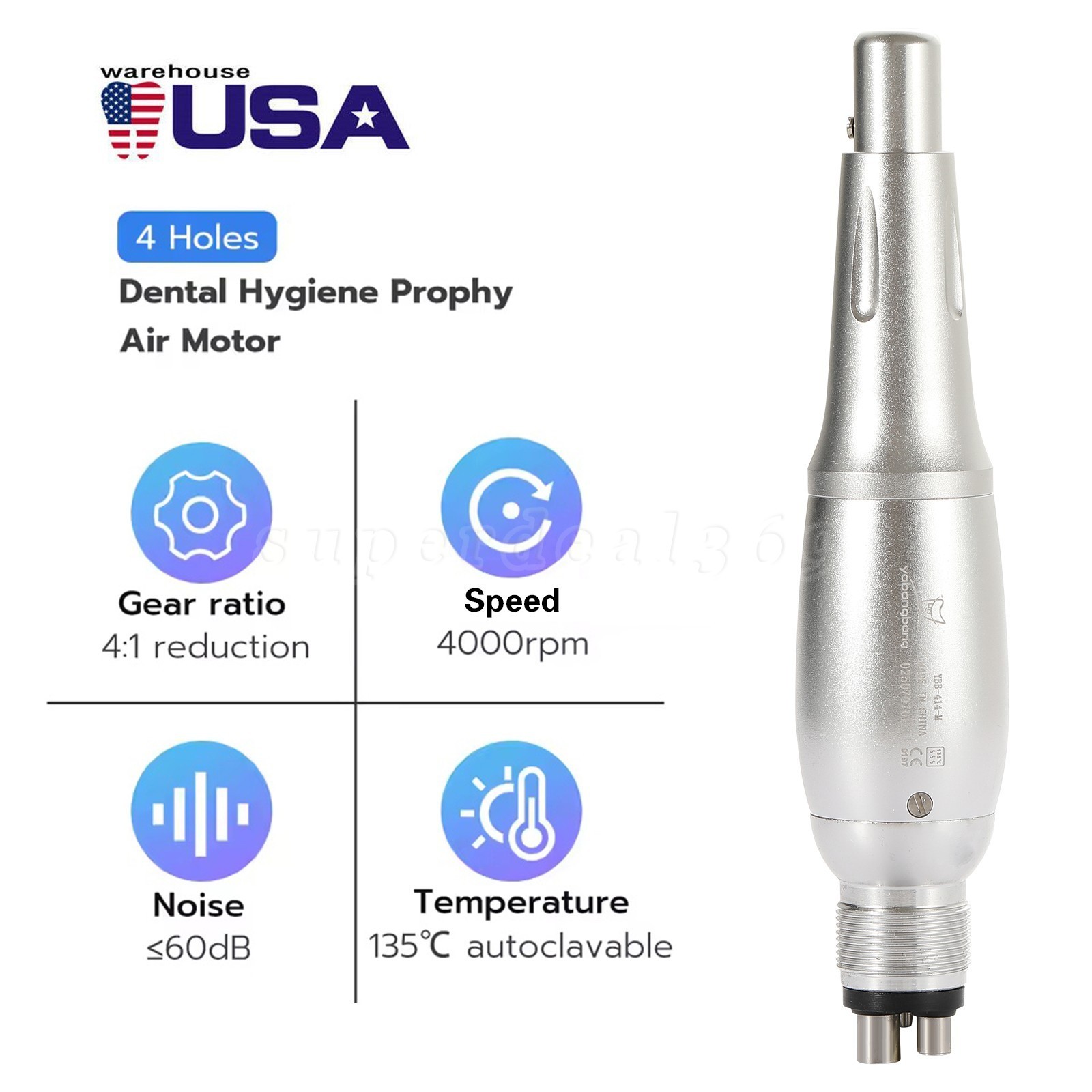 Dental Hygiene Prophy Handpiece Air Motor + 4:1 Straight Nose Cone 360° Swivel