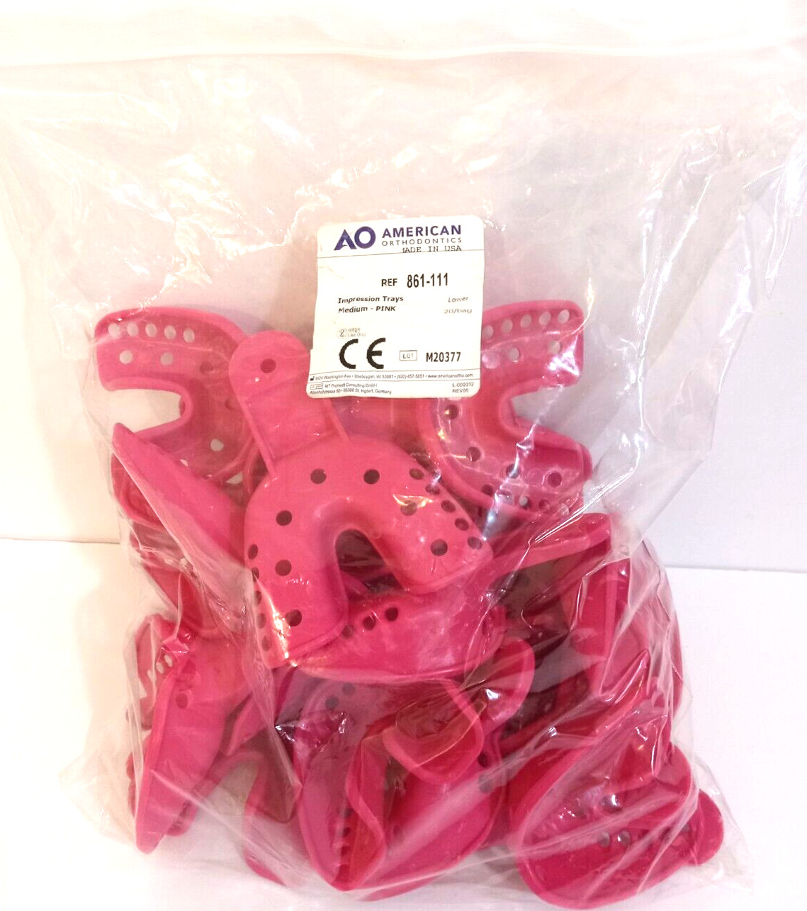 American Orthodontic Impression Trays Size Medium Pink Lower 20 Count NEW