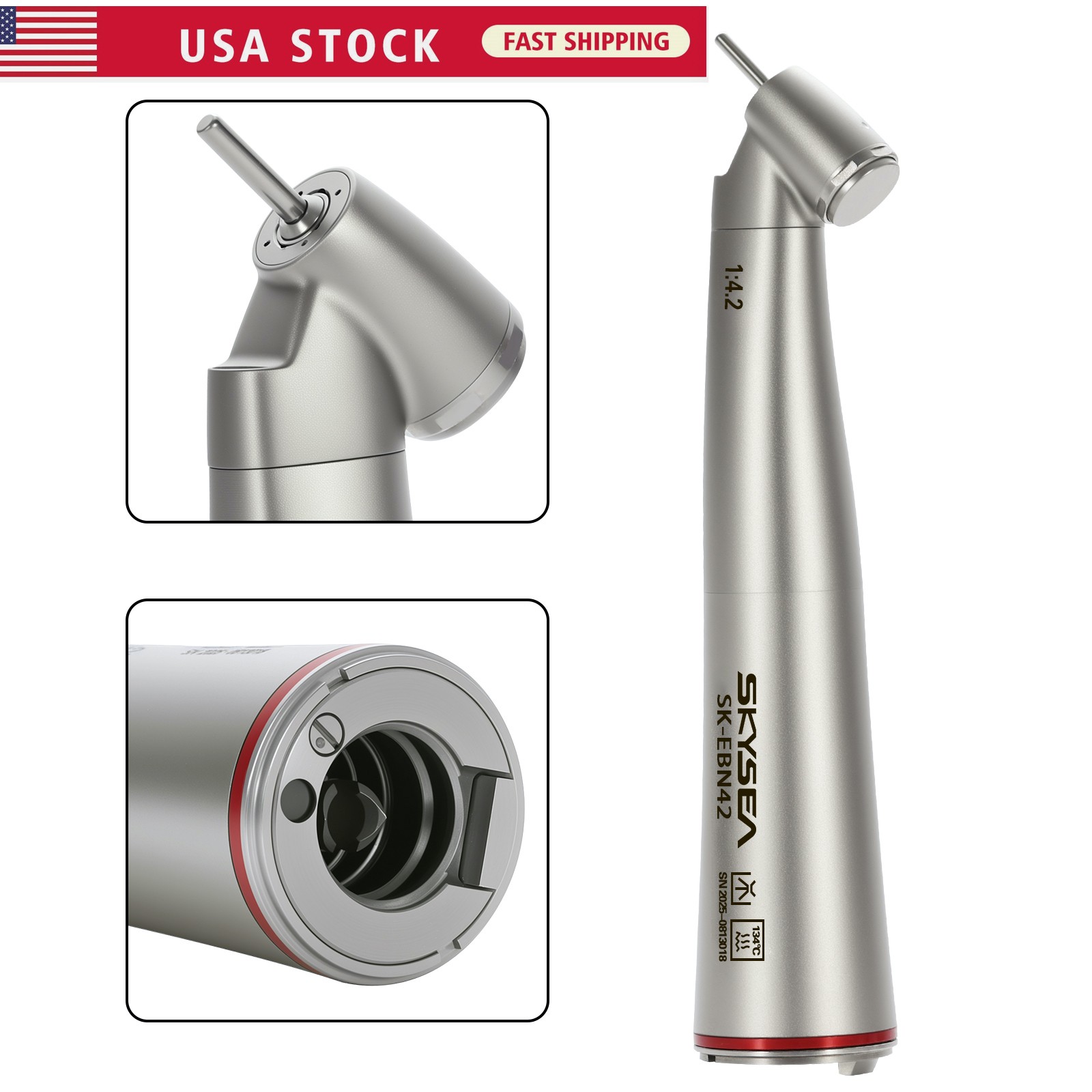 Dental 1:4.2 Increasing 45Degree LED Contra Angle Internal Water Spray Handpiece