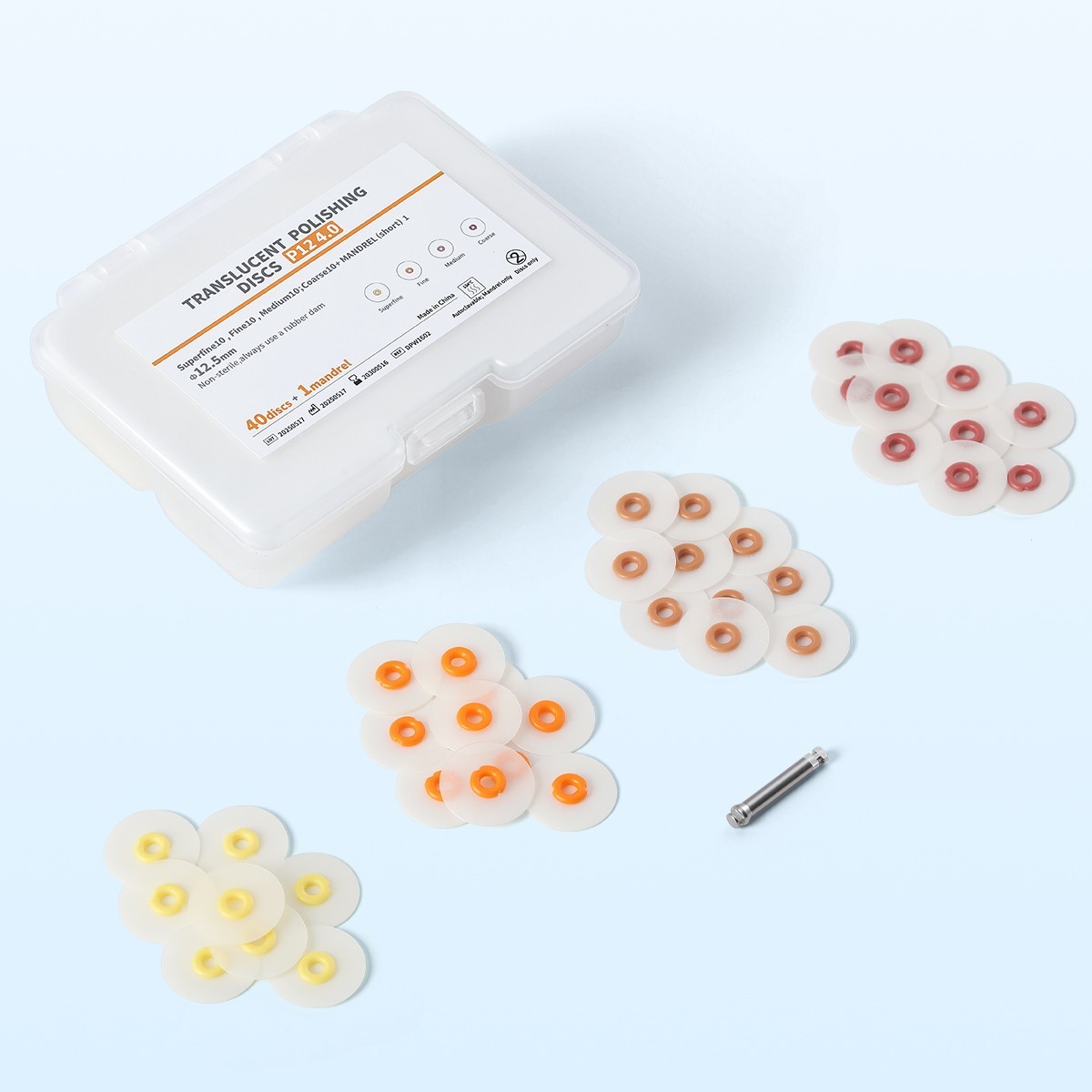 AZDENT Dental Polishing Discs Coarse Medium Super Fine RA 40Pcs Polisher+Mandrel