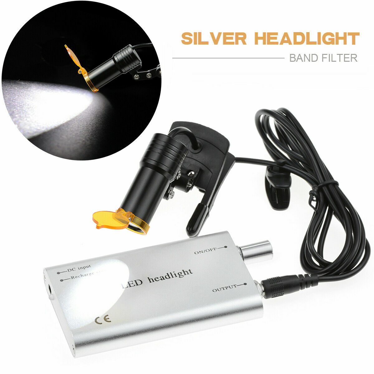 Dental Surgical 5W LED Headlight Lamp with Filter without Battery for Loupes US