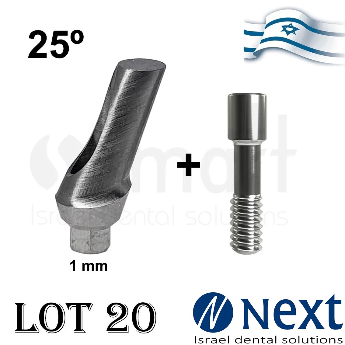 Lot x 20 Titanium Angulated abutment 25 deg 1 mm narrow slim platform 2.1