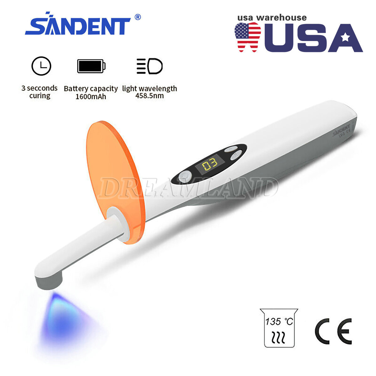 Dental Woodpecker Style iLed Curing Light 3 Sec Resin Cure Lamp Cordless LED US