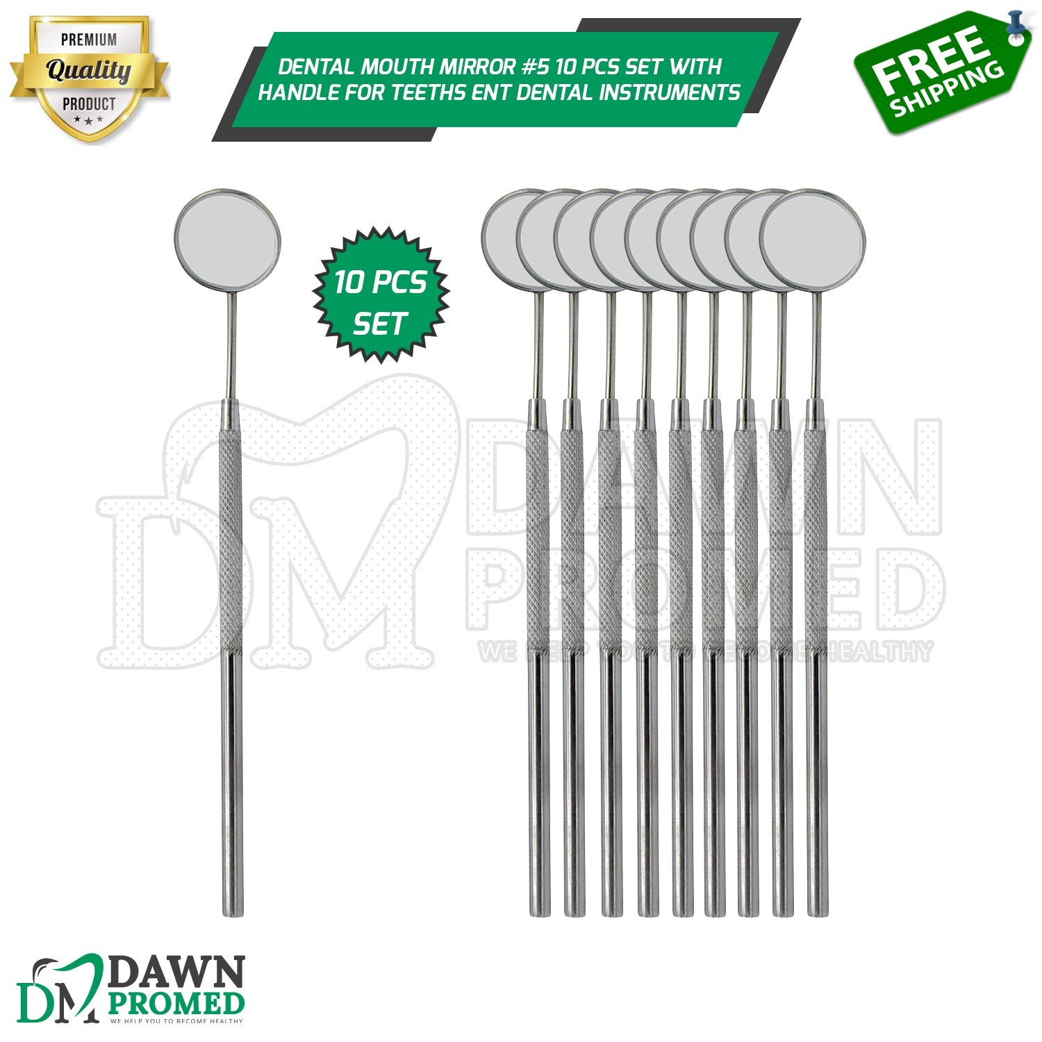 10 Pcs Dental Mouth Mirror #5 With Handle For Teeth’s ENT Dental Instruments