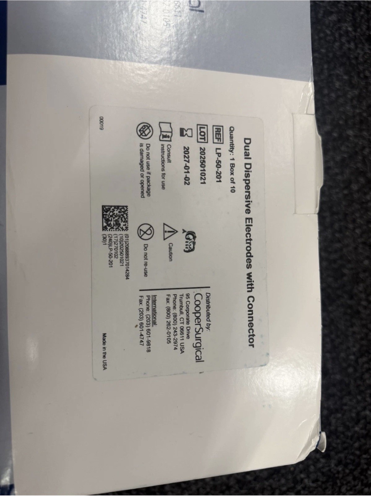 CooperSurgical Dual Dispersive Electrodes with Connector LP-50-201 Box of 10