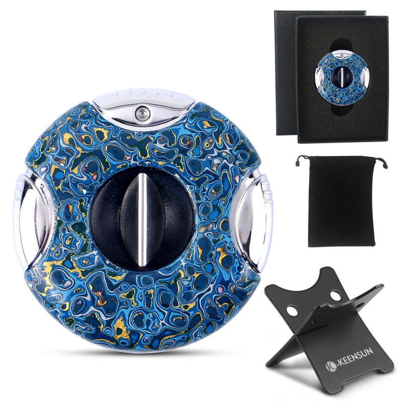 Keensun Round V-Cut Cigar Cutter Blue-23 Layers Hand Made Lacquer Painting60