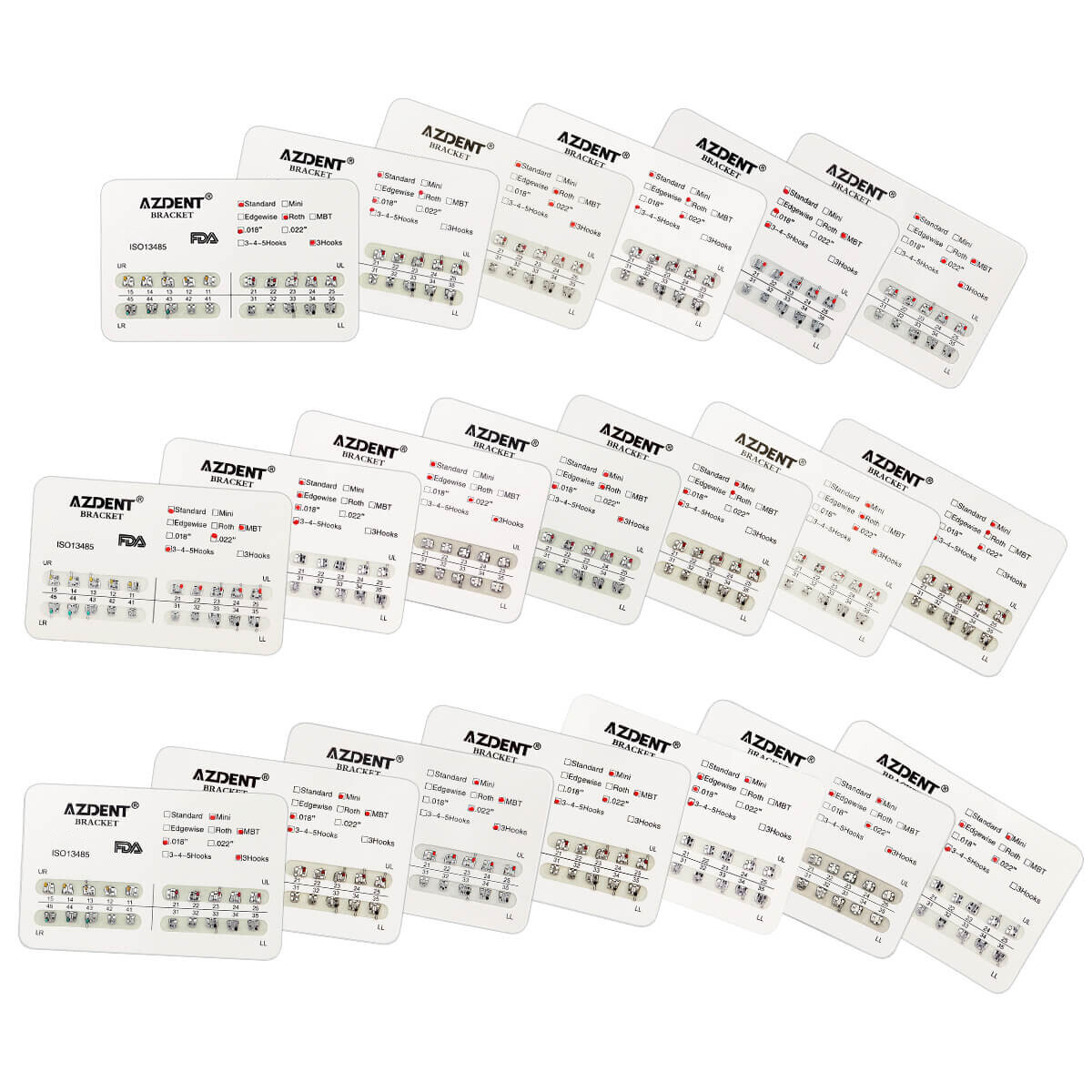 AZDENT Dental Orthodontic Brackets Metal Braces Mini/Standard Roth/MBT 022/018