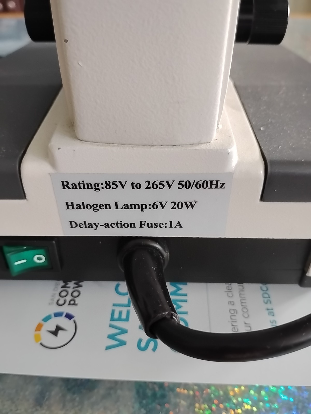 Premiere Microscope Rating: 85 V To 265V 50/60HZ Halogen Lamp 6V 20 W Delay