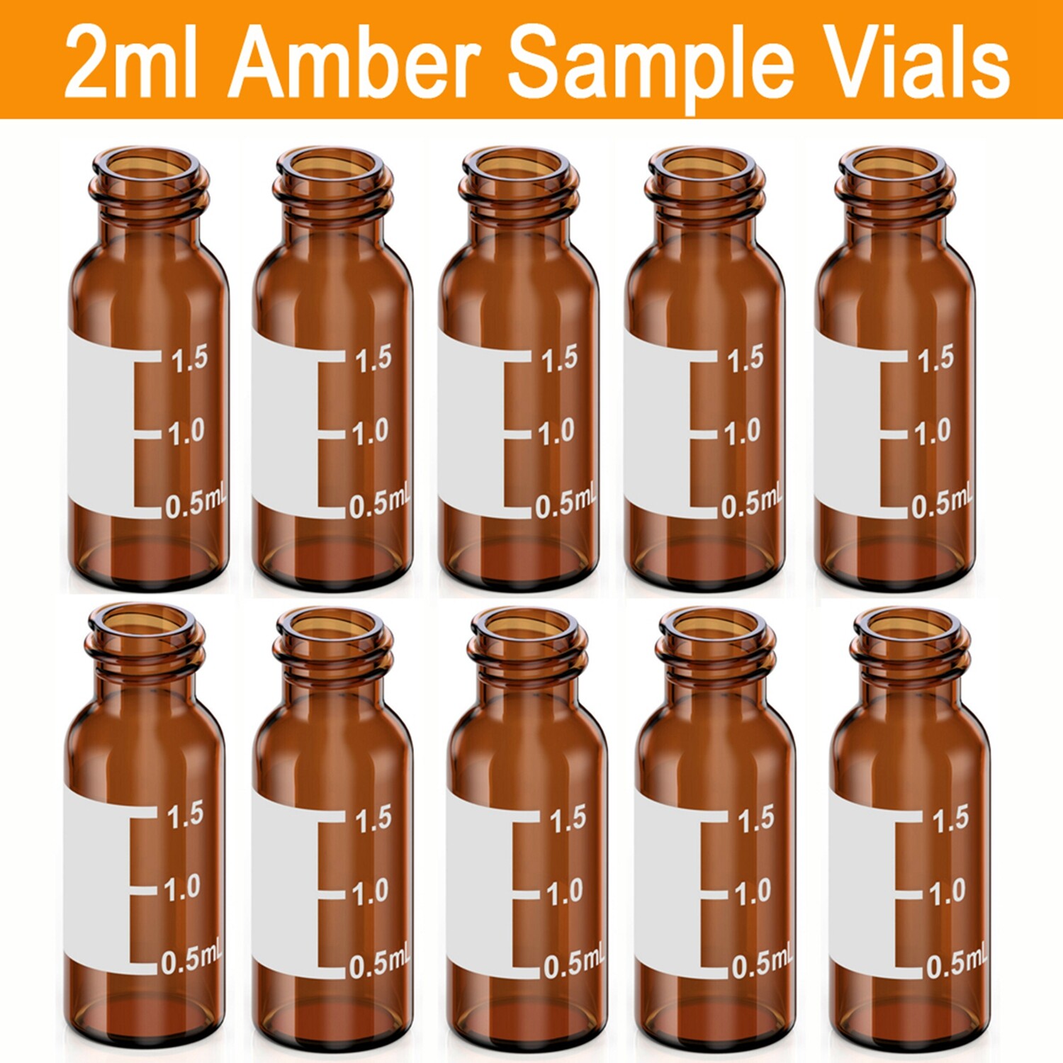 1000pcs Amber Glass Autosampler Vials 9-425 Screw Top Flat Bottom Write Area LAB
