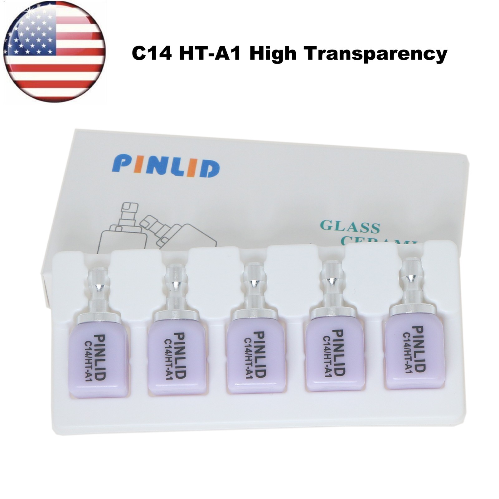 US C14 Ceramic Blocks Lithium Disilicate Cerec CAD CAM HT/LT A1-A3.5 5Pcs/Box