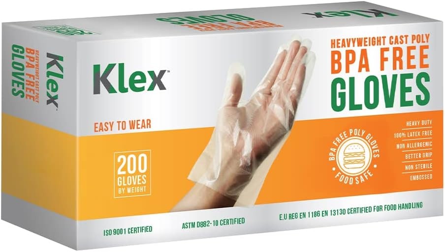 200 BPA Disposable Heavyweight Cast Poly CPE Gloves, Embossed PE Plastic Glove