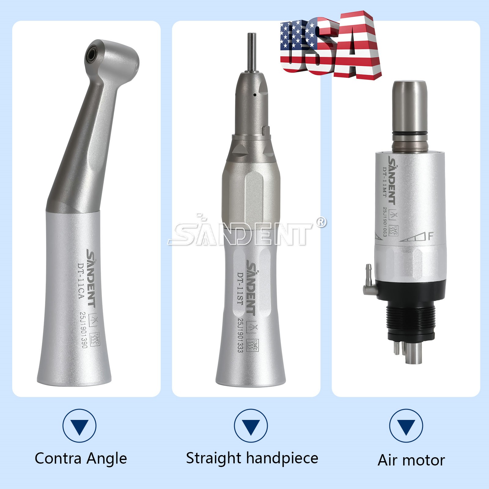 Dental Low Speed Handpiece Kit 4H Contra Angle Straight Air Motor External Spray