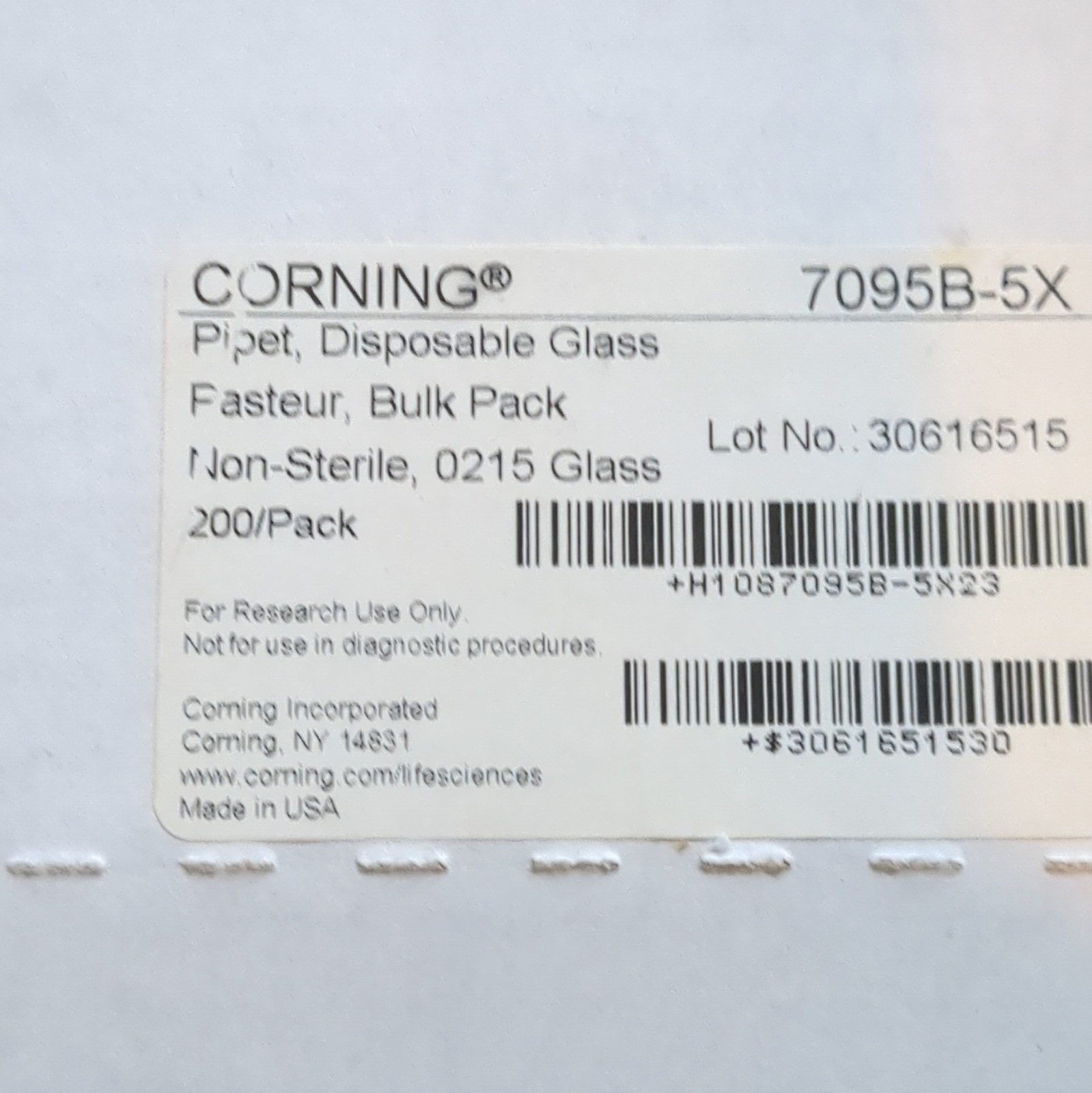 Corning 7095B-5X Glass Pasteur Pipettes/Eye Droppers 200/Pack Non-Sterile Qty: 4