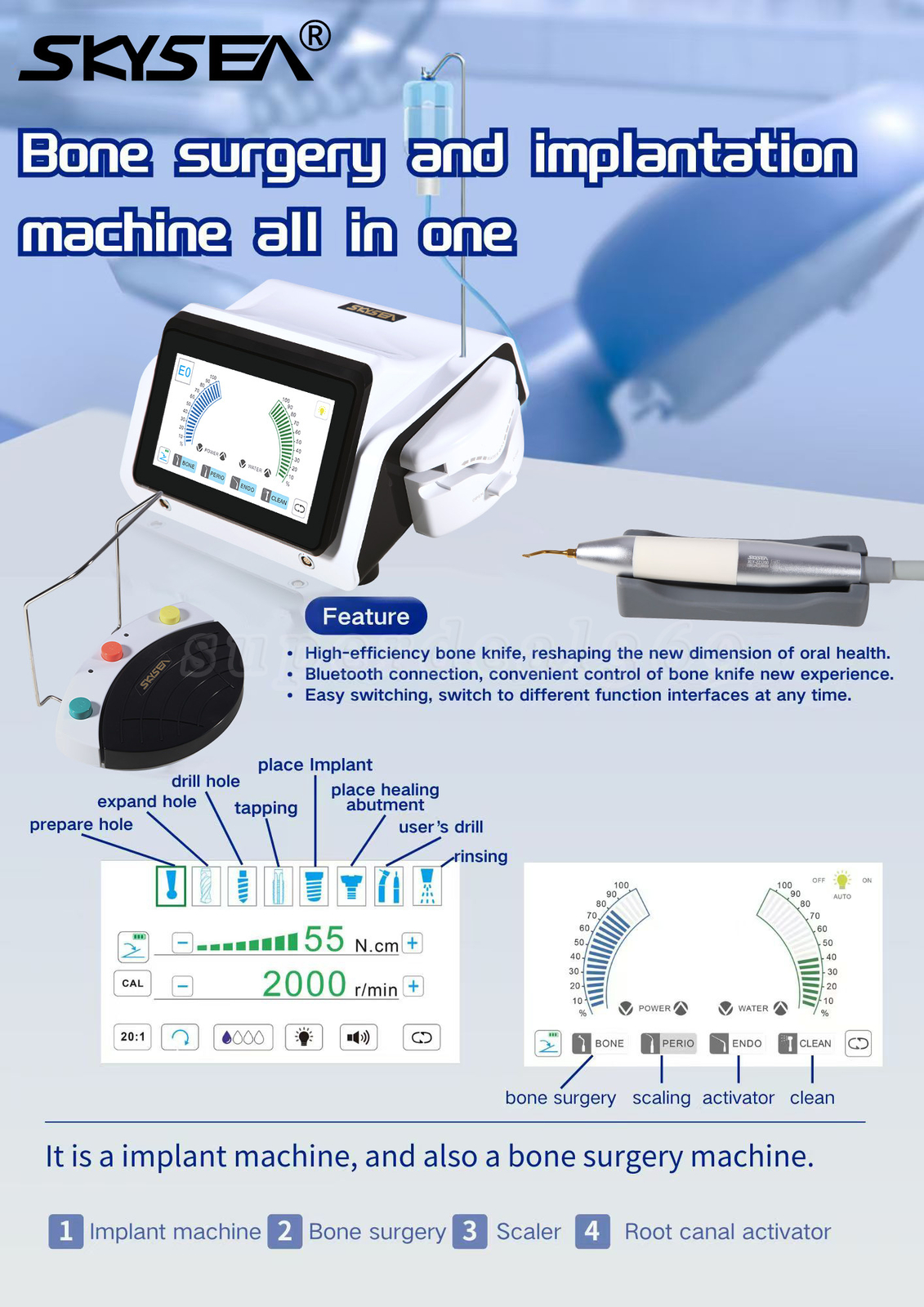 Dental Piezo Surgery & Implant Motor Device 2 IN 1 SURGIC TOUCH Bone Cutter po