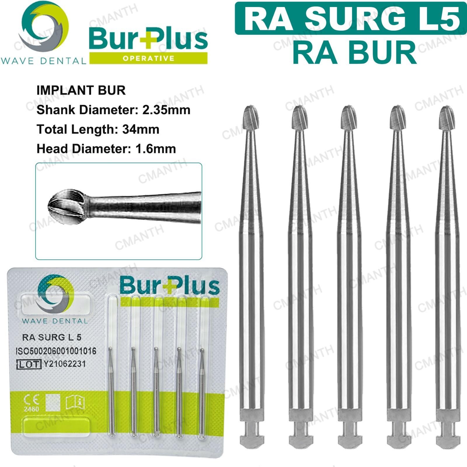 Wave Dental Carbide Burs Implant Bur Latch RA 2.35mm For Slow Speed Contra Angle