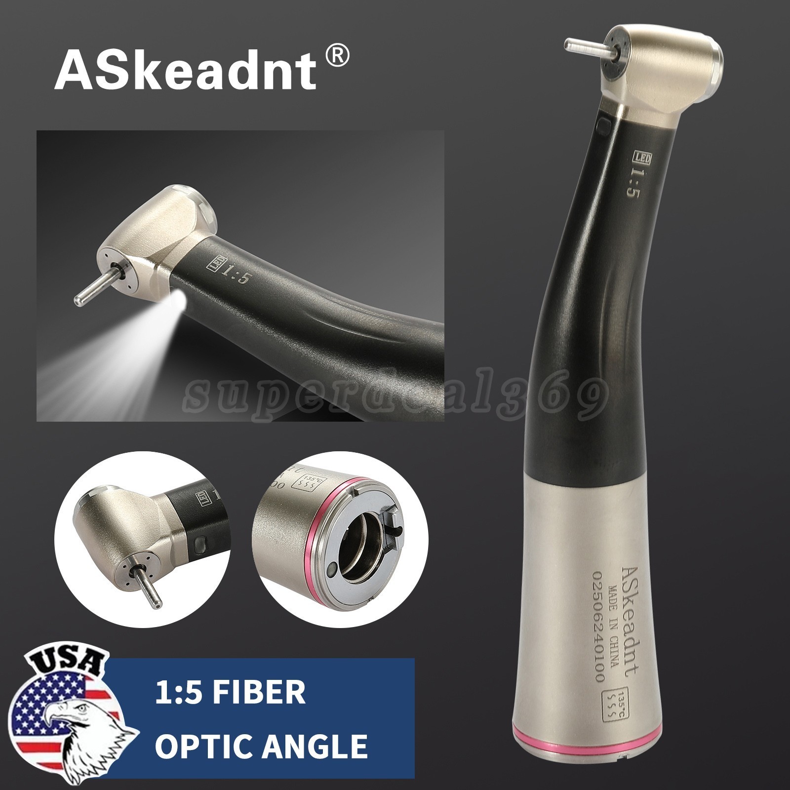 1:5 ratio Dental Fiber Optic LED Contra Angle Handpiece Inner 4 Spray /Rotor SA