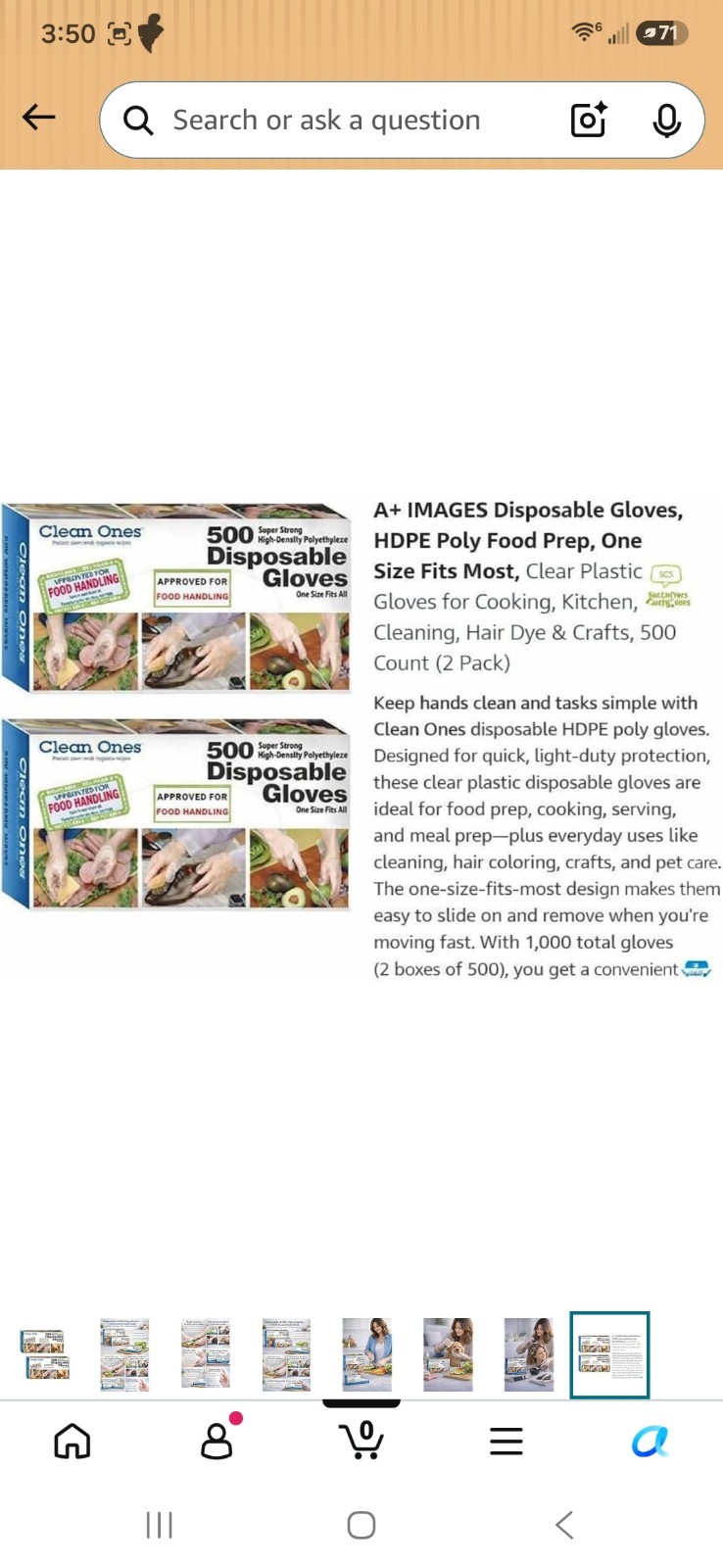 Clean Ones Disposable Food-Safe Poly Gloves, One Size, 2 Boxes 500 Count:1000