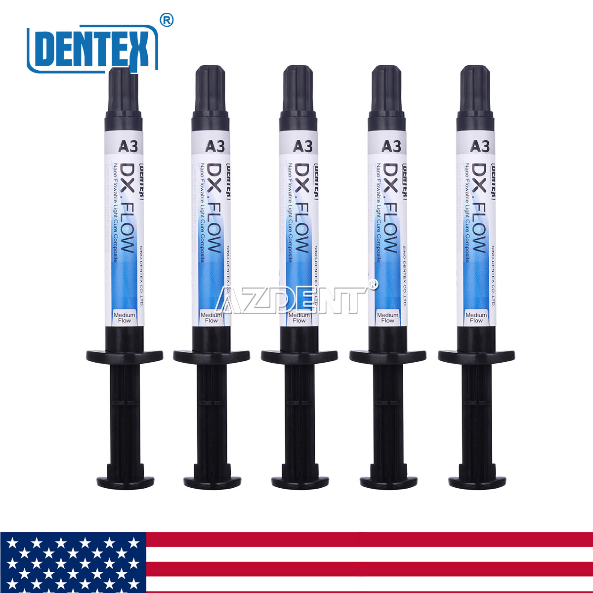 DENTEX Dental A3 Resin Flowable Light Cure Composite Medium Flow Restorations