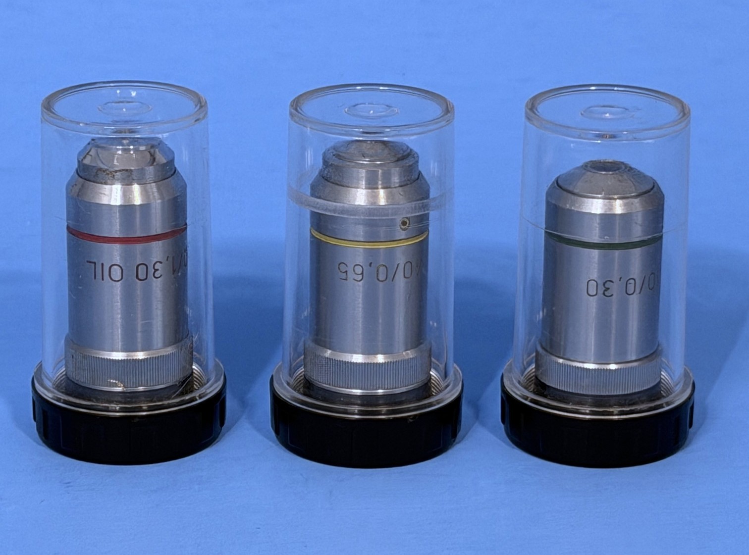 Microscope Objective Lens Set – 10/ 0, 30 – 40/ 0, 65 – 100/ 0, 30 OIL – GERMANY