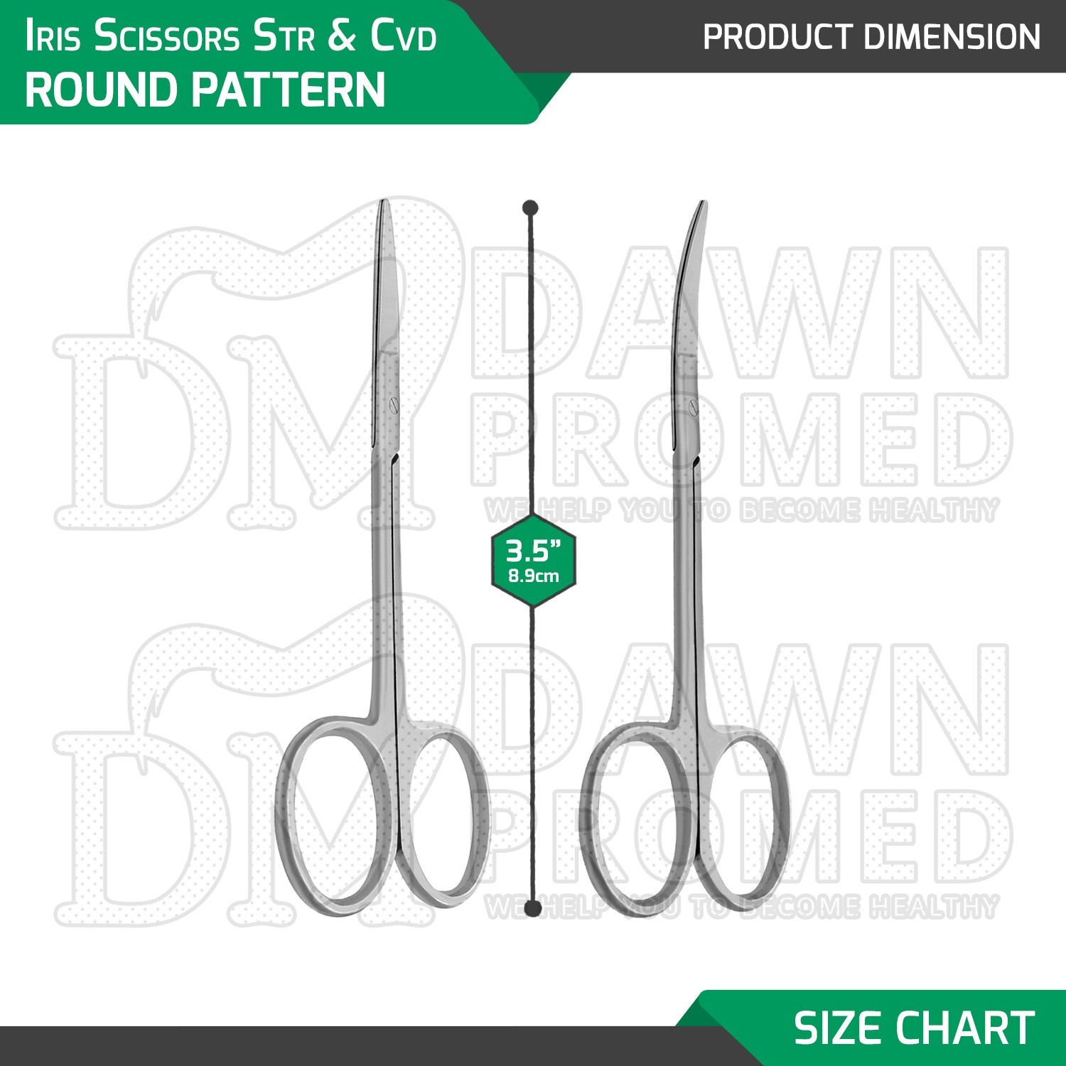 2 Pcs Iris Scissors 3.5” Straight & Curved Round Pattern Dental Surgical Set