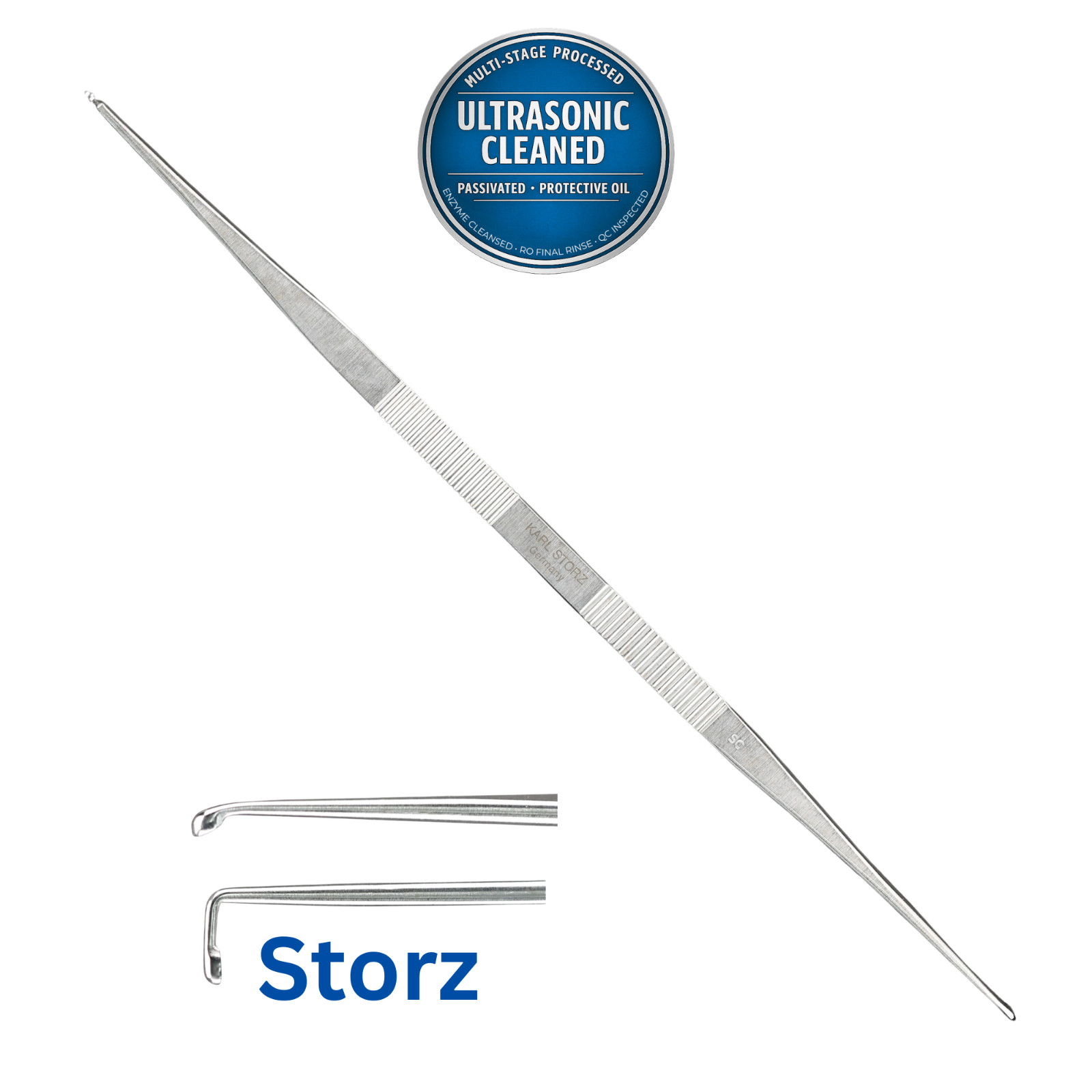 Storz 628720 Curette, Double-Ended, Oval Cup, Semi-Sharp, Sharp, Angled, 7-3/8″